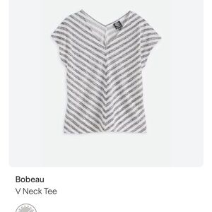 Bobeau Black and White Striped V Neck Tee